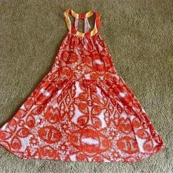 NWT free People M Orange White Print Lightweight Sleeveless Tunic Top - Picture 2 of 5